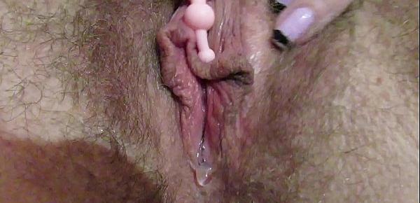  Big clit torturing with 3 different toy in close up dripping wet orgasm